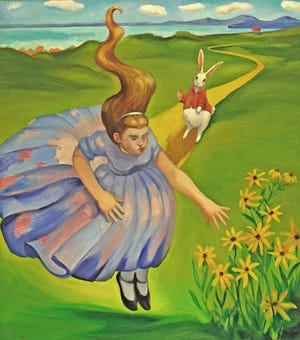 Alice Picking Daisies, oil on canvas by Fleur Palau